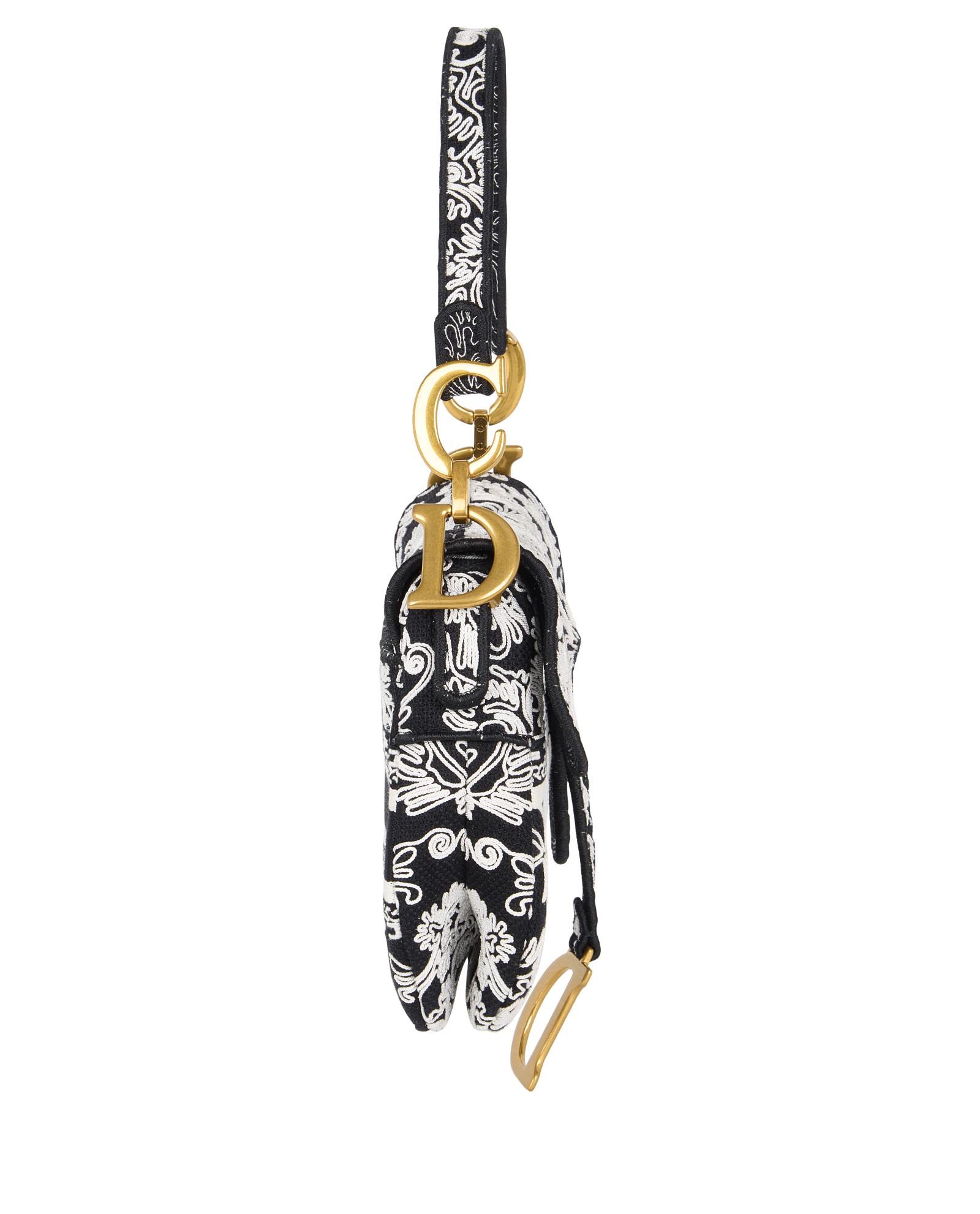 Embroidered Saddle Bag, &pound;1,800, Handbags, Black/White, Canvas, Side view